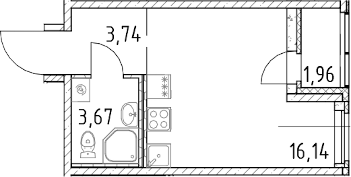 Квартира студия 23.55 м², 11/23 эт., ЖК «Город Первых»